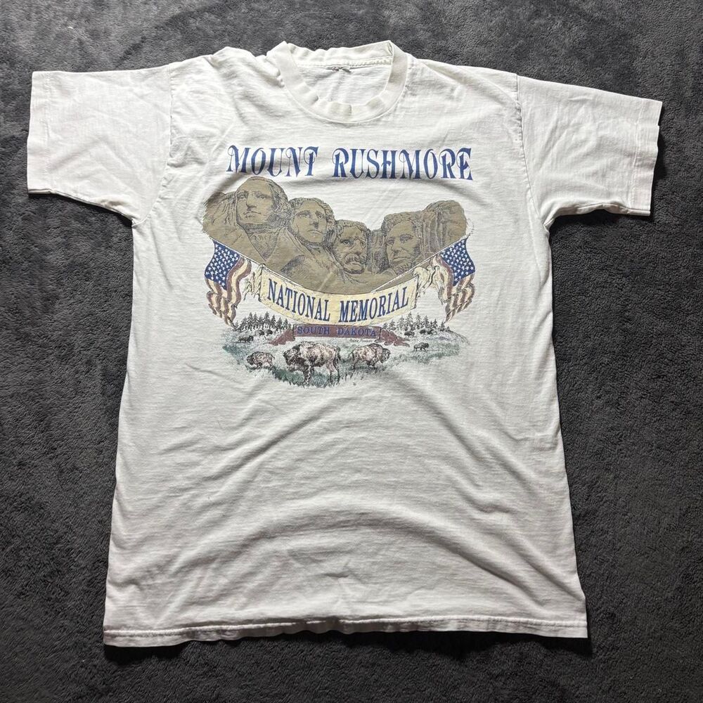 Vintage 90s Mount Rushmore T-Shirt Men’s Medium White Single Stitch USA
